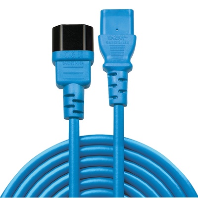 Kábel sieťový 230V predlžovací, C13 - C14, 0.5m, 0.75mm², 10A, modrý