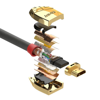 Kábel HDMI M/M 2m, High Speed+Eth, 4K@60Hz, HDMI 2.0, 18G, pozl. konektor, sivý, Gold Line