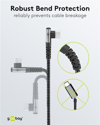 Kábel USB 2.0 Typ C CM/CM 1m, High Speed, Power Delivery 60w 20V3A, čierny/sivý, zahnutý 90°