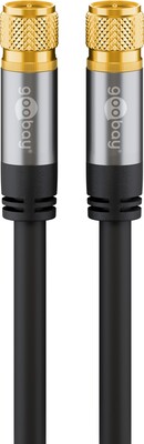 Kábel satelitný, koax F-konektor M/M 1m, 75 Ohm, 135dB, 4x tienený, Cu, čiernz, pozl. konektor