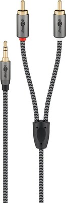 Kábel 3,5mm stereo/2xCinch M/M 1m, čierny/sivý, pozl. konektor