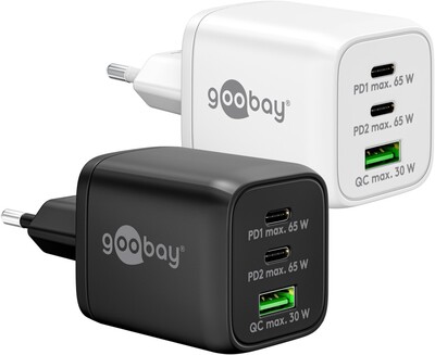 Nabíjačka USB 230V 3port, 1xUSB A, 2xUSB Typ C, 65W, Power Delivery, GaN, čierna