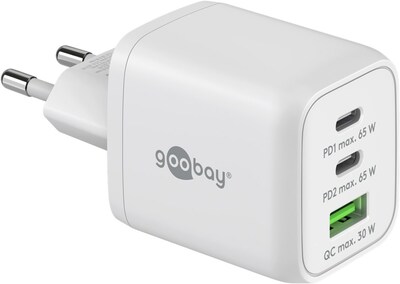 Nabíjačka USB 230V 3port, 1xUSB A, 2xUSB Typ C, 65W, Power Delivery, GaN, biela