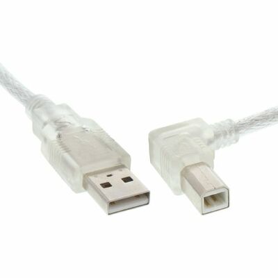 Kábel USB 2.0 A-B M/M 1m, High Speed, transparentný, uhľový 90° do ľava