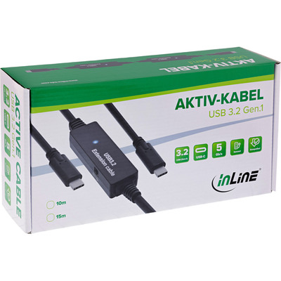 Kábel USB 3.2 Gen 1, Typ C CM/CM 10m, 5Gbps, čierny, aktívny