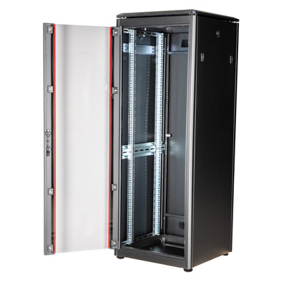 19" Rack na podlahu 32U, 1609x600x600mm (HxWxD), PRO, sklenené dvere, čierny