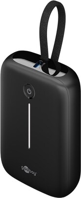 PowerBank 10000mAh, QC 3.0, LED display, zabudovaný kábel USB Typ C 0.13m, 8x6x3cm, čierna