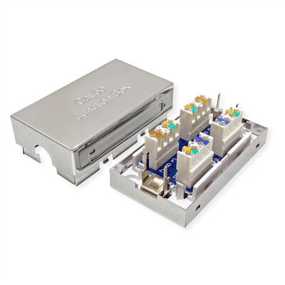 Spojka inštalačného kábla, Junction BOX STP, cat.5e, LSA-LSA, tienená, 100MHz, sivá/strieborná