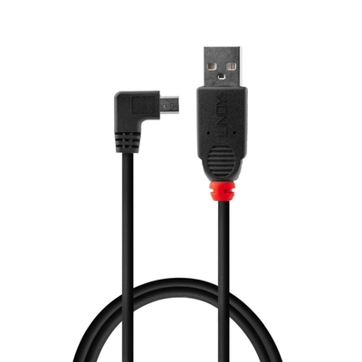 Kábel USB 2.0 A-MINI-B 5pin M/M 2m, High Speed, uhľový 90° doprava