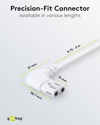 Kábel sieťový 230V, 2pin vidlica (CEE7/16) lomená - C7 (2pin) zahnutý, 5m, 0.75mm², 2.5A, biely
