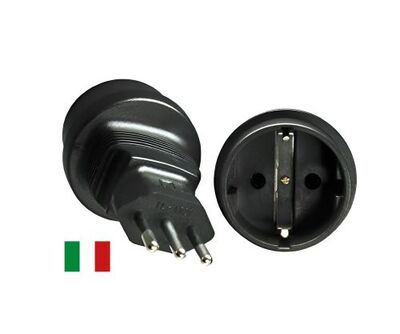 Adaptér cestovný Európa SCHUKO (CEE7/3) -> Taliansko/Čile/Líbya/Južné Tirolsko (YP-45), čierny