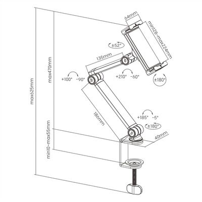 Držiak pre tablety 4.7-12.9" na stôl, univerzálny, max 1kg, rameno 470mm, čierny