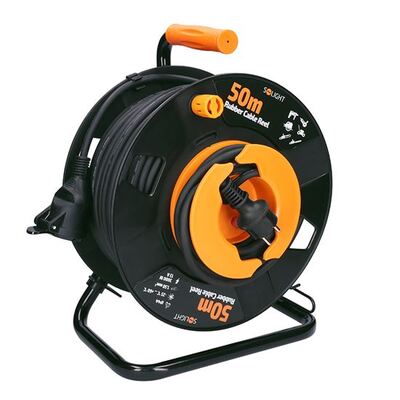 Predlžovačka bubon 50m 1 zásuvka, 1.50mm² guma,  IP44, 16A, 3680W, čierna