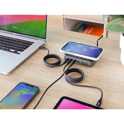 Nabíjačka USB 230V 6port, 2xUSB A, 4x USB Typ C, 100W, PD, QC 2.0, kábel (C7) 1.8m, GaN, čierna