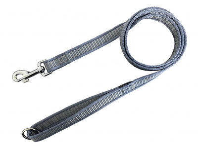 Vodítko na poslušnosť REBRÍK s uškom, 25mm/150cm, chrómová karabína, popruh, strieborné