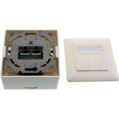 BOX STP na omietku, Cat.6a - 2 konekt., biely RAL9010, s prachovými západkami