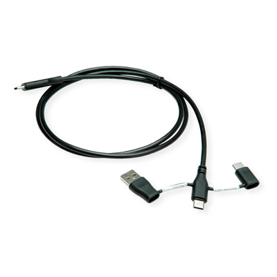 Kábel USB 2.0 Typ C CM/CM + Redukcia na USB 3.1 Typ C(datablock) a USB A, 1m, High Speed, čierny