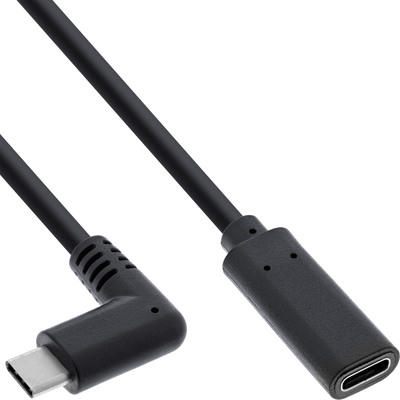 Kábel USB 3.2 Gen 2x2, Typ C CM/CF 0.5m, 20Gbps, PD 100w 20V5A, predlžovací, čierny, zahnutý 90°