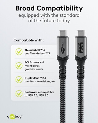Kábel USB 4 Gen 3x2, Typ C CM/CM 1.5m, 40Gbps, PD 240w 48V5A, oplet, čiernosivý