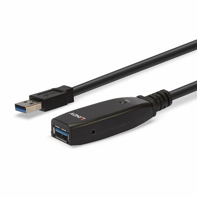 Kábel USB 3.2 Gen 1, A-A M/F 15m, 5Gbps, čierny, predlžovací, aktívny, Slim