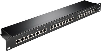 19" Patch panel 24port cat.6, tienený s uzemnením, celokovový, 1U, čierny