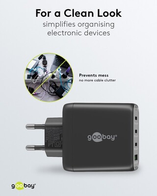 Nabíjačka USB 230V 4port, 1xUSB A, 3xUSB Typ C, 68W, Power Delivery, GaN, čierna