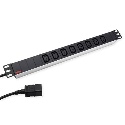19" zásuv. lišta 8xC13, konektor C20, 16A, 3600W, 2m, čierna/sivá