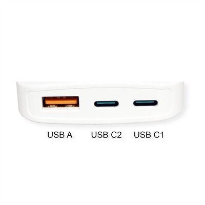 Nabíjačka USB 230V 3port, 1xUSB A, 2xUSB Typ C, 65W, PD, QC 3.0, cestovná/skladacia, biela