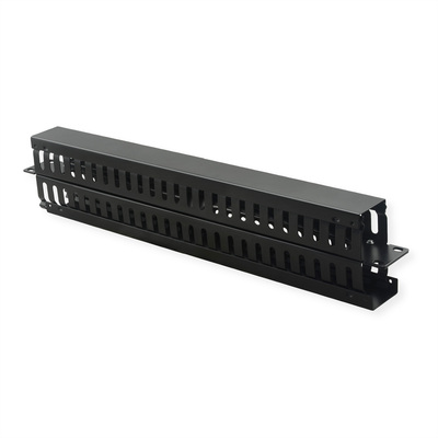 19" Panel vyväzovací, organizér, dvojitá lišta s krytkou, 2x50mm, oceľ/plast, 1U, čierny