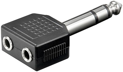 Adaptér 6.35mm stereo/2x3.5mm stereo M/F, čierny, 10ks/bal
