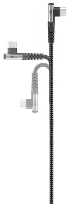 Kábel USB 2.0 Typ C CM/CM 1m, High Speed, Power Delivery 60w 20V3A, čierny/sivý, zahnutý 90°
