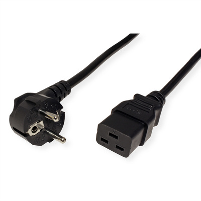 Kábel sieťový 230V, vidlica (CEE7/7) lomená - C19, 3m, 1.50mm², 16A, čierny
