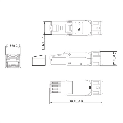 Konektor 8/8 RJ45 cat.8.1, tienený, 40Gbit, 2000Mhz, na drôt, montáž bez klieští AWG 22-26