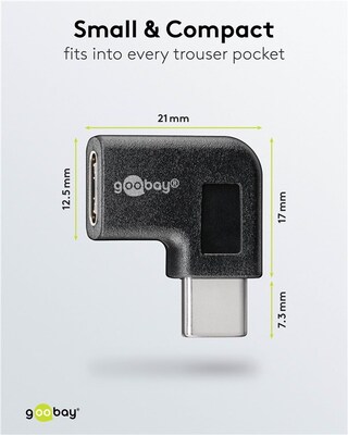 Adaptér USB 3.2 Gen 1, Typ C, C-C M/F, 5Gbps, zahnutý doprava/doľava 90°, čierny
