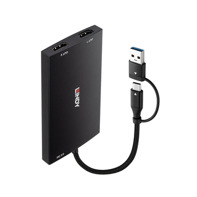 Konvertor USB Typ A/C na 2x HDMI, 4K@60Hz, DisplayLink, PD 100W