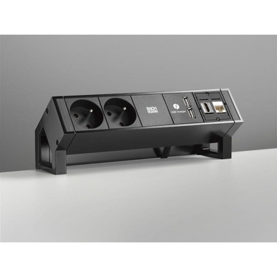 DESK2 2xUTE 230V, 1xCustom, nabíjačka (USB C, 30W), 0.2m kábel 1.5mm², GST18, biely/čierny