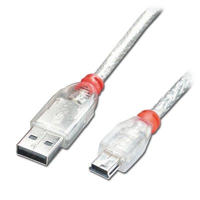 Kábel USB 2.0 A-MINI-B 5pin M/M 2m, High Speed, transparentný 