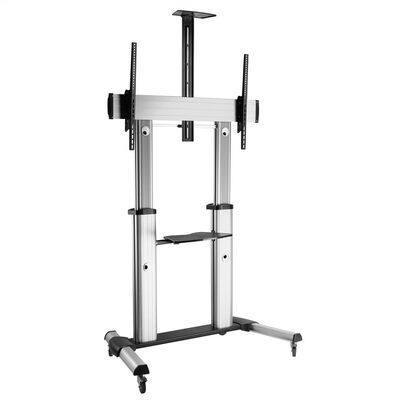 Držiak na kolieskach pre TV 60-100", s policou, výška 120-165cm, max 100kg, VESA do 1000x600, sivý