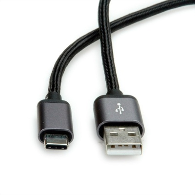 Kábel USB 2.0 AM/CM (3.1 Typ C) 0.8m, High Speed, čierno-strieborný, kovové krytky