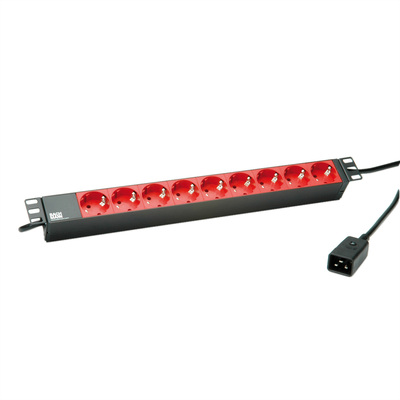 19" zásuv. lišta 9xSCHUKO, konektor C20, 16A, 3600W, 2m, čierna/červená