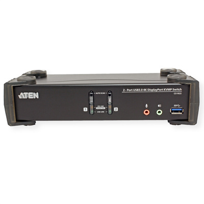 KVM switch/prepínač 2PC, DisplayPort 1.2 (4K@60Hz), USB 3.1 Gen 1, USB hub, Audio, čierny