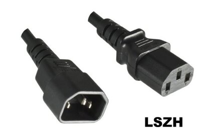 Kábel sieťový 230V predlžovací, C13 - C14, 1m, 1.00mm², 10A, LSOH, čierny