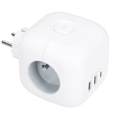 Rozvodka biela 3x 16A guľatá zásuvka, s nabíjačkou 2xUSB-A,2.4 A, 1xUSB-C 15W, biela