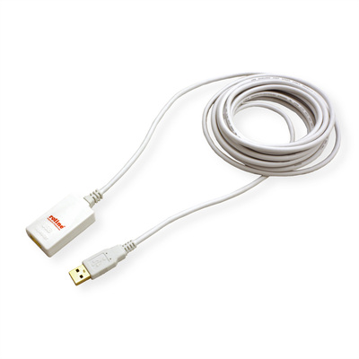 Kábel USB 2.0 A-A M/F 5m, High Speed, predlžovací, biely, aktívny
