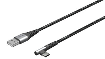 Kábel USB 2.0 AM/CM Typ C 2m, High Speed, Power Delivery 60w 20V3A, čierny/sivý, uhľový 90°
