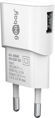 Nabíjačka USB 230V 1port, 1xUSB A, 1A, 5W, biela