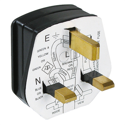 Konektor elektrikársky vidlica UK (BS 1363, Typ-G), 230V, 13A s poistkou, čierny
