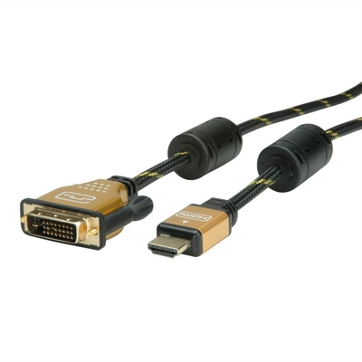 Kábel DVI-D/HDMI M/M 5m, Dual-Link, 3840x2160@30Hz, HQ s ferrit., čierny, G pozl. Konektor, Gold