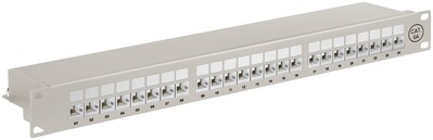 19" Patch panel 24port cat.6a, tienený s uzemnením, celokovový, 1U, sivý