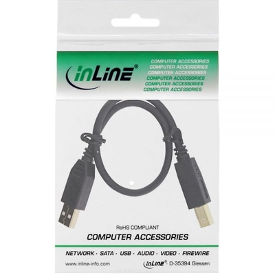 Kábel USB 2.0 A-B M/M 0.3m, High Speed, čierny, pozl. kon